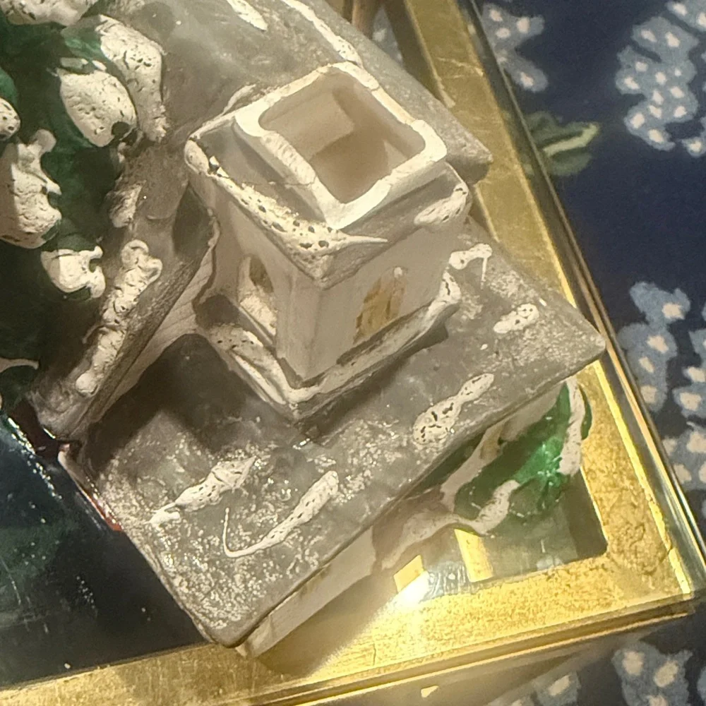 Vintage 1979 Department 56 Charming Holiday Village House with Snowy Green Tree